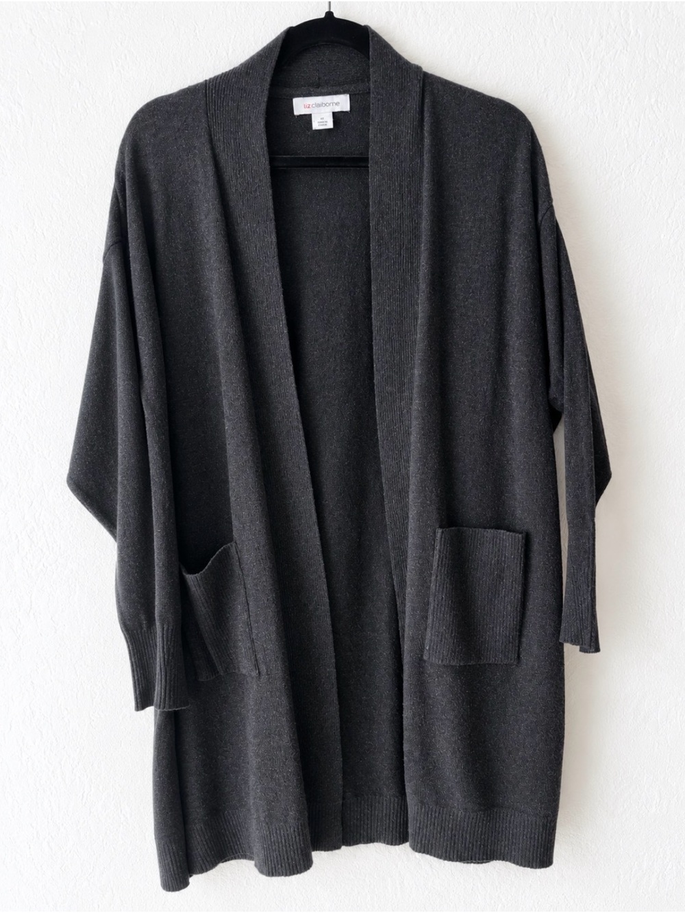 Liz Claiborne Charcoal Open-Front Pocket Cardigan